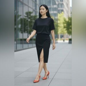Lanvin Black Wool/Silk Midi Skirt Size 10